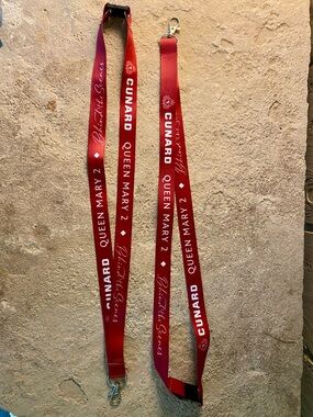 Set of two Cunard Queen Mary 2 Burgundy Lanyard Key & Card Holders